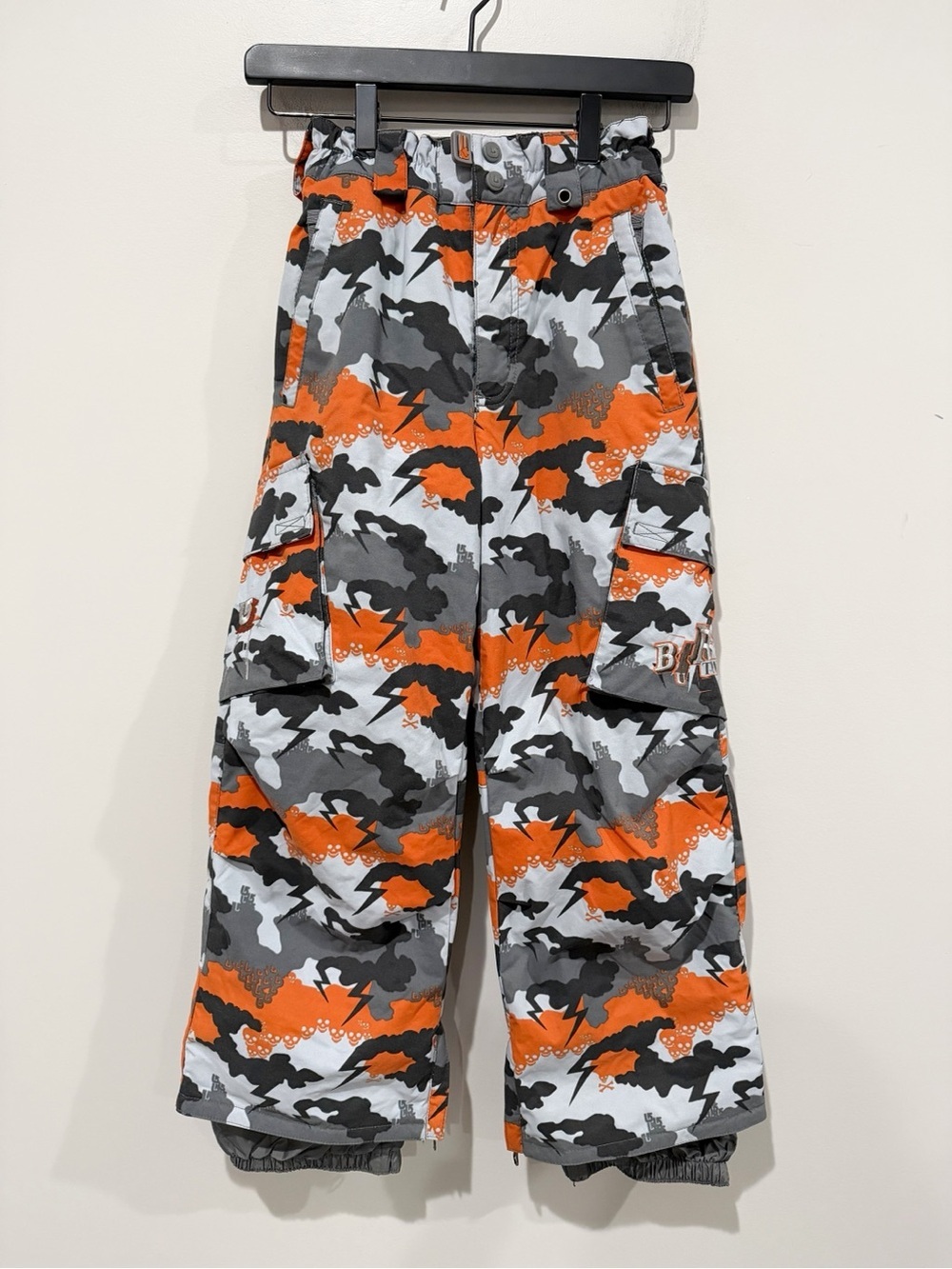 BURTON Youth Camo Skull Snowboard Ski Snow Pants Orange Gray Size Small